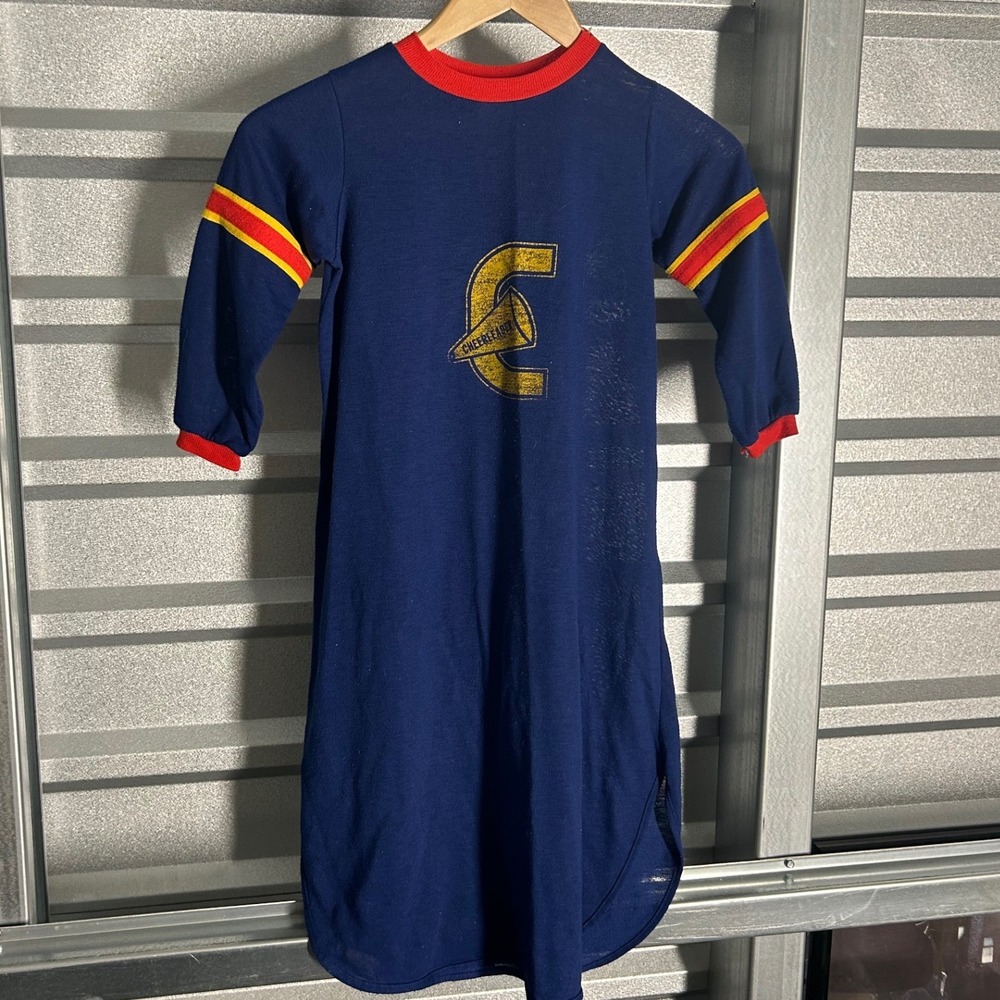 VINTAGE Isaacson Carrico Nightgown Girls 6 Blue Cheerleader Ringer Sporty Retro